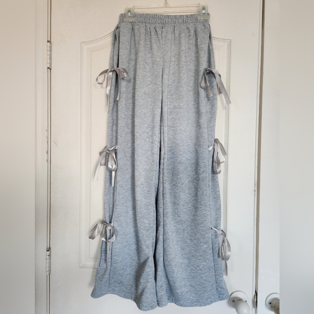 SHEIN Gray Wide Leg Lounge Pants With Side Bows Size S